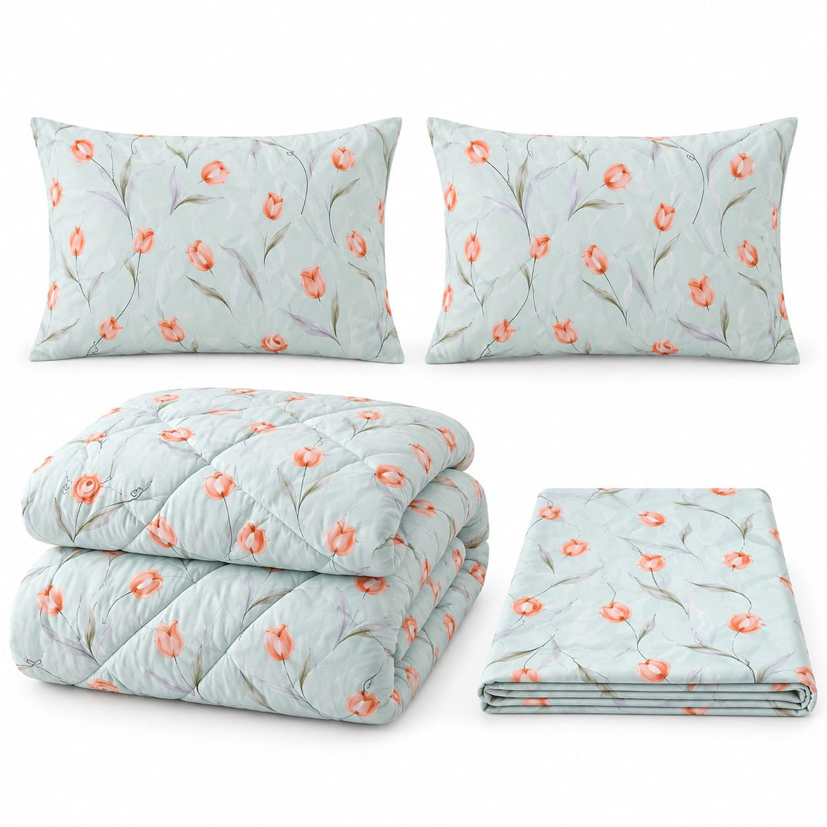 Set pilota matlasata Casa Colorata 200x230 cm, 4 piese, verde menta