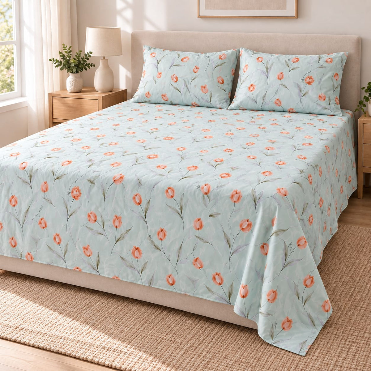 Set pilota matlasata Casa Colorata 200x230 cm, 4 piese, verde menta