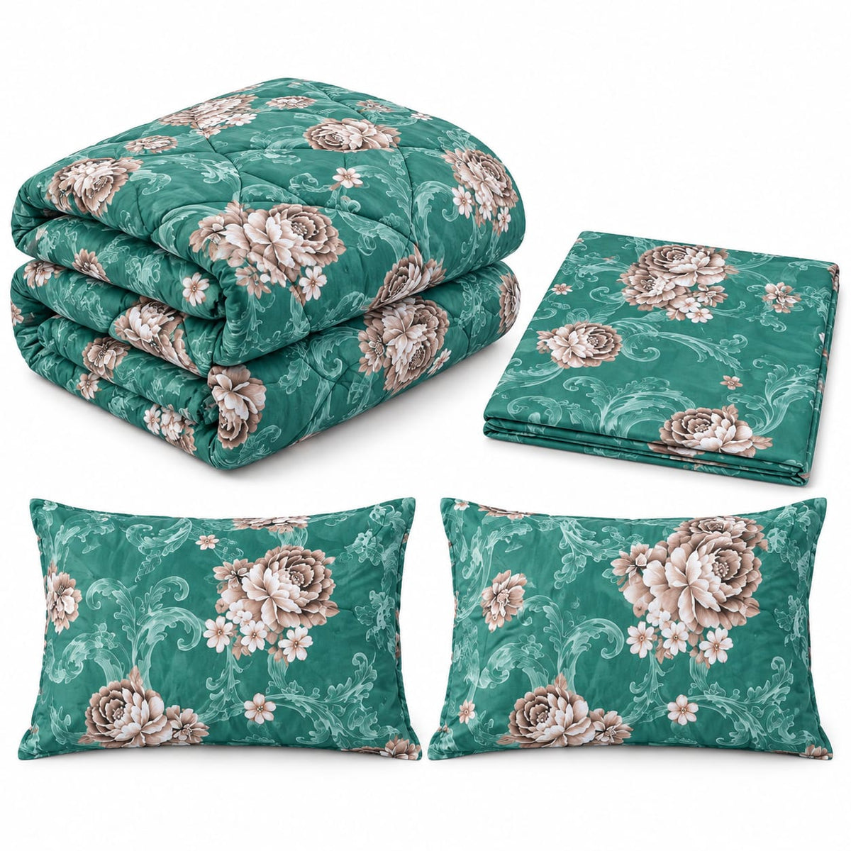 Set pilota matlasata Casa Colorata 200x230 cm, 4 piese, verde floral