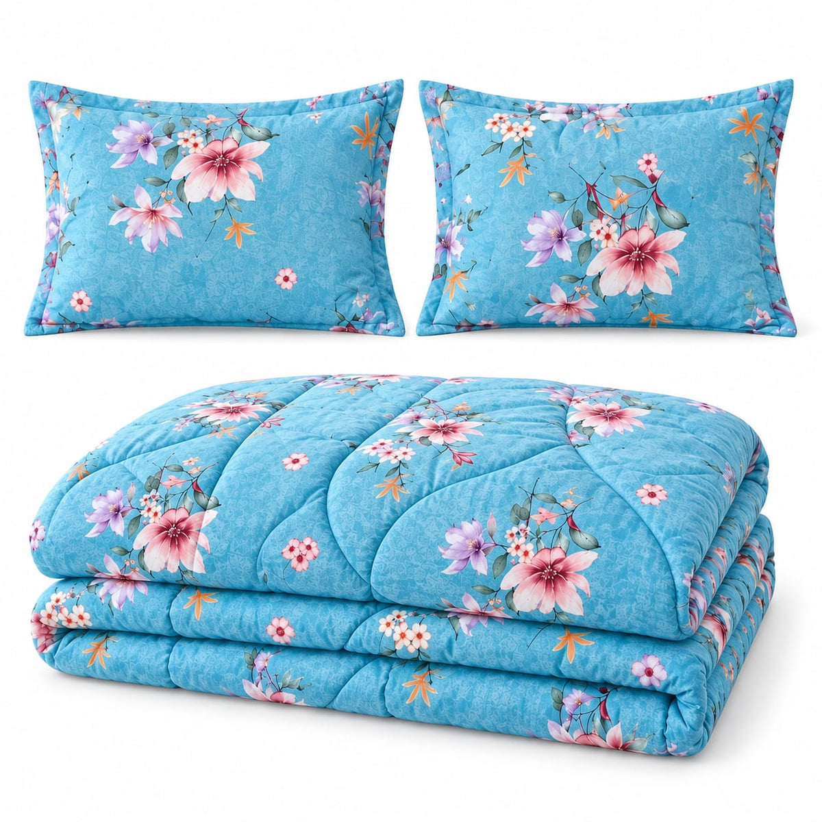 Set pilota matlasata Casa Colorata 180x220 cm, 4 piese, turcoaz floral