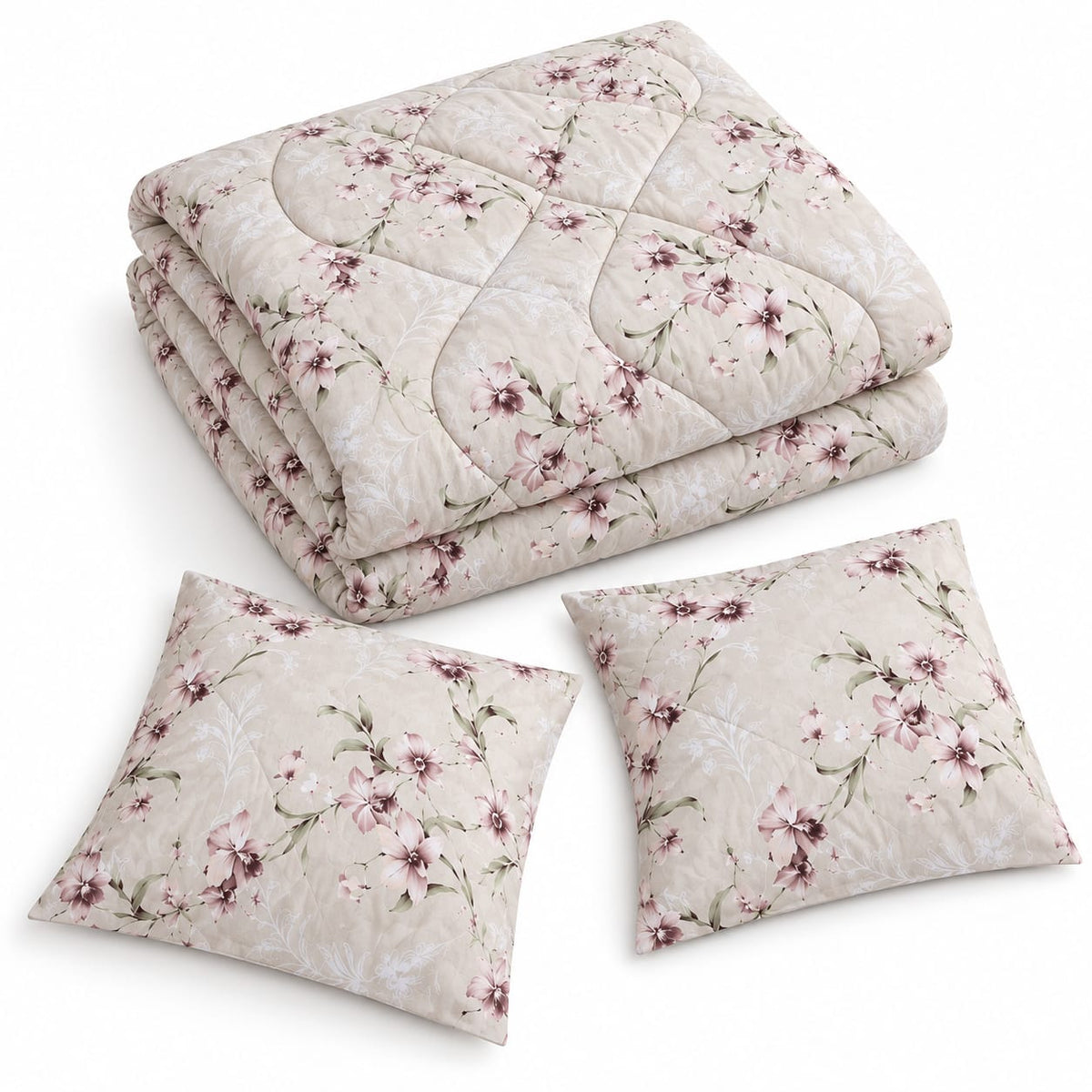 Set pilota matlasata Casa de Vis 185x230 cm, 4 piese, crem floral