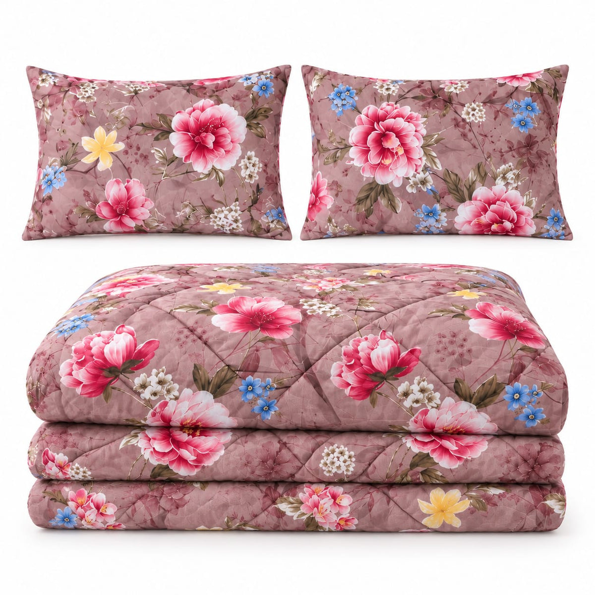Set pilota matlasata Casa Colorata 180x220 cm, 4 piese, floral roz