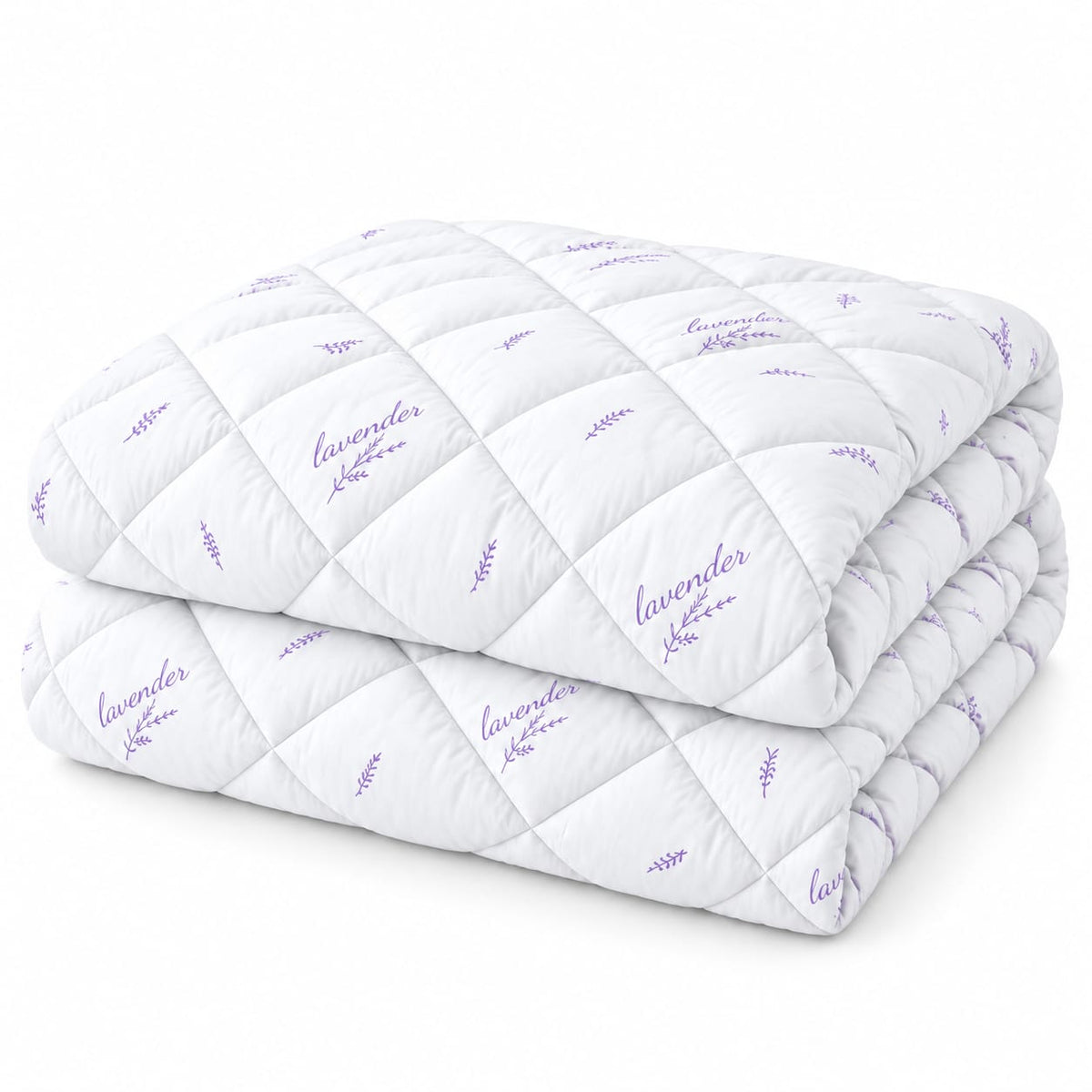 Pilota matlasata Casa Sabry 200x220 cm, alba cu imprimeu lavanda