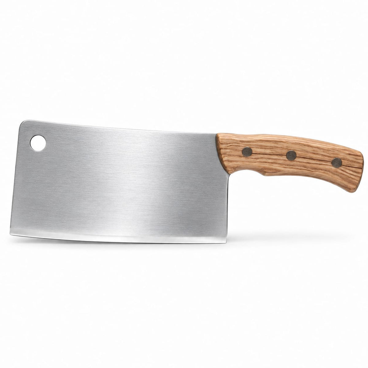 Satar de bucatarie din inox cu maner din lemn pentru carne si oase
