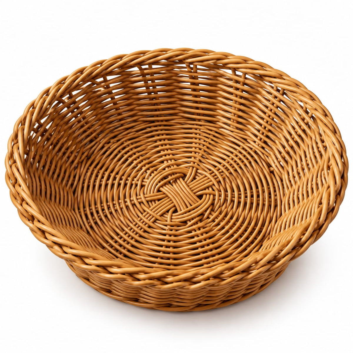 Cos rotund pentru paine din plastic, aspect impletit, culoare maro
