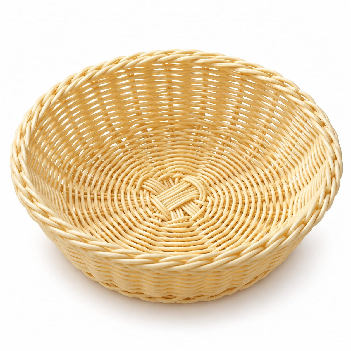 Cos rotund pentru paine din plastic, aspect impletit, culoare crem
