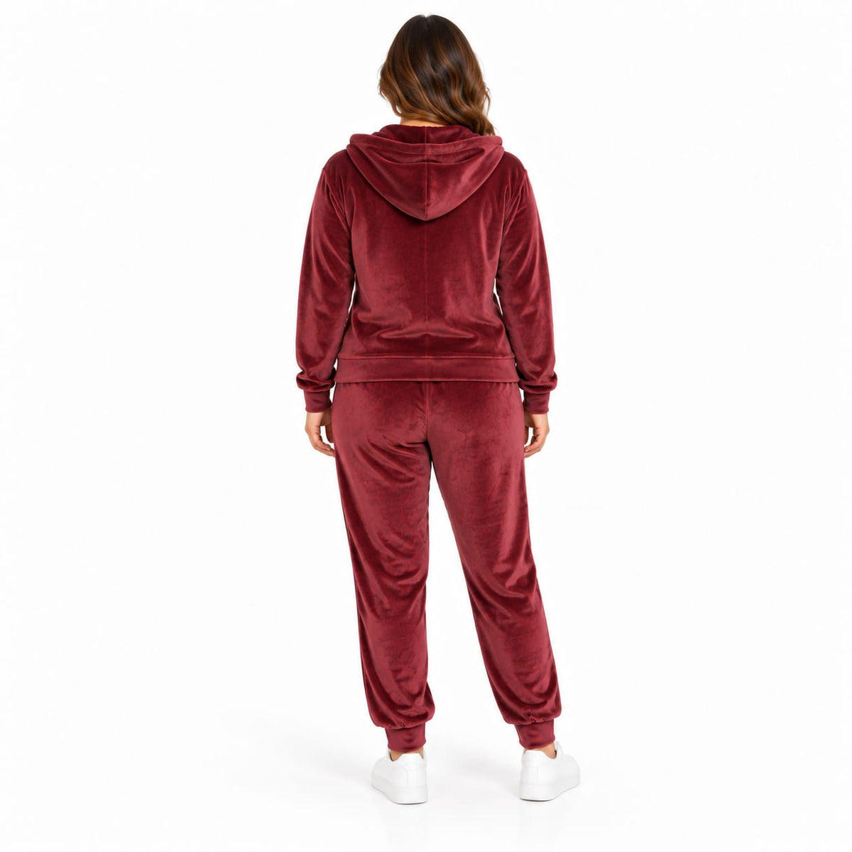 Trening dama din catifea bordo, 2 piese, cu gluga, marime 6XL-8XL