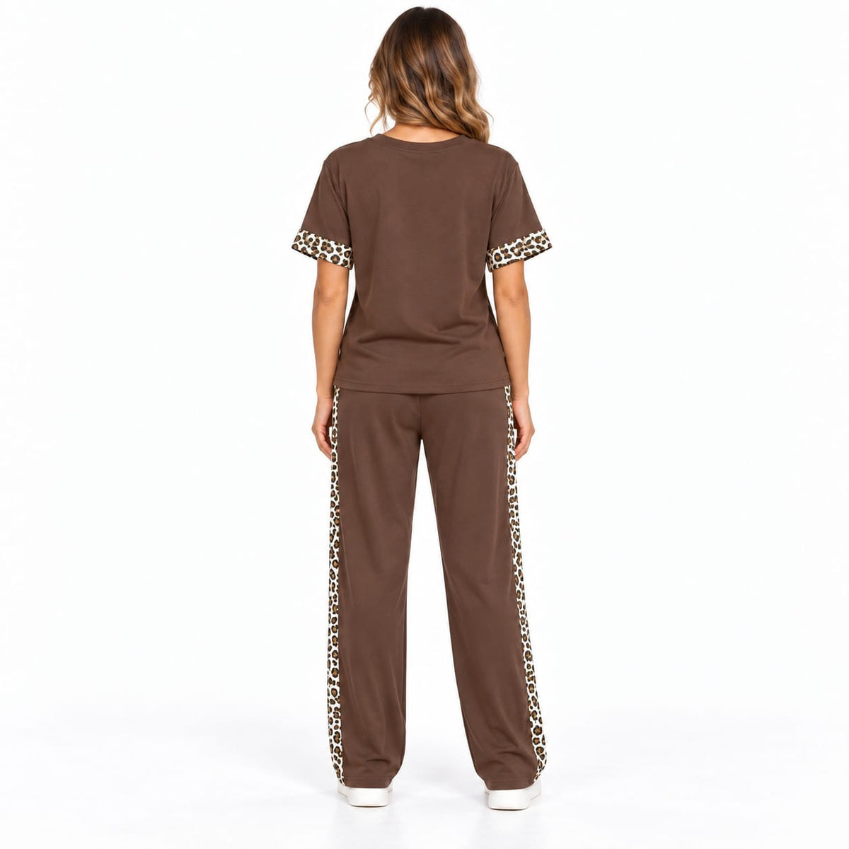 Compleu dama maro 2 piese cu imprimeu leopard, marime S