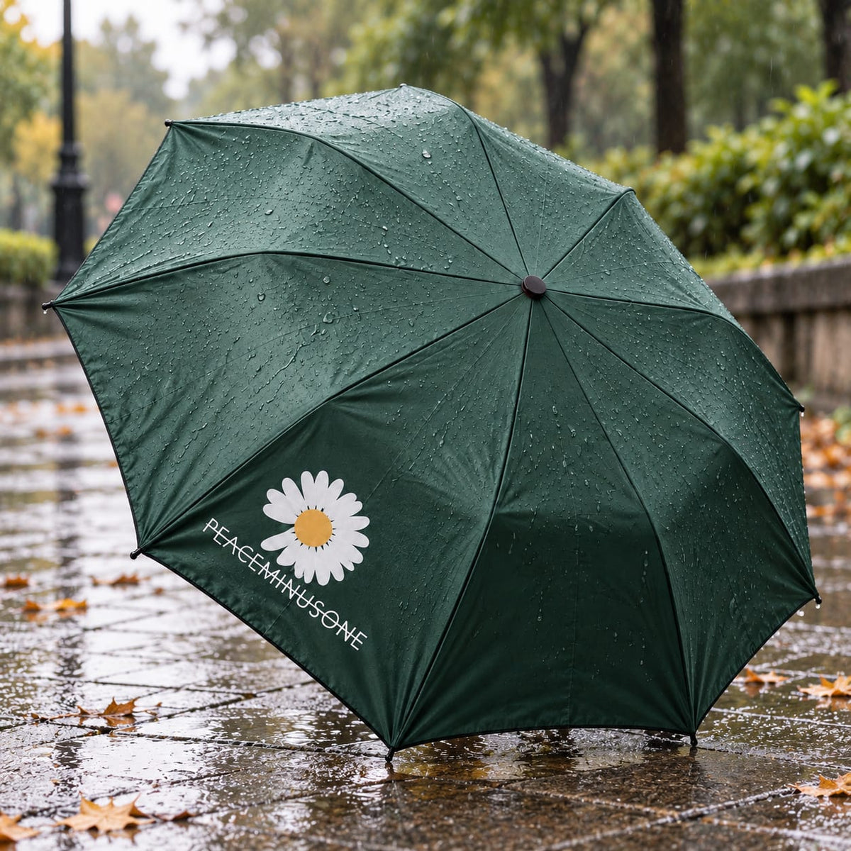 Umbrela pliabila verde cu imprimeu margareta si husa