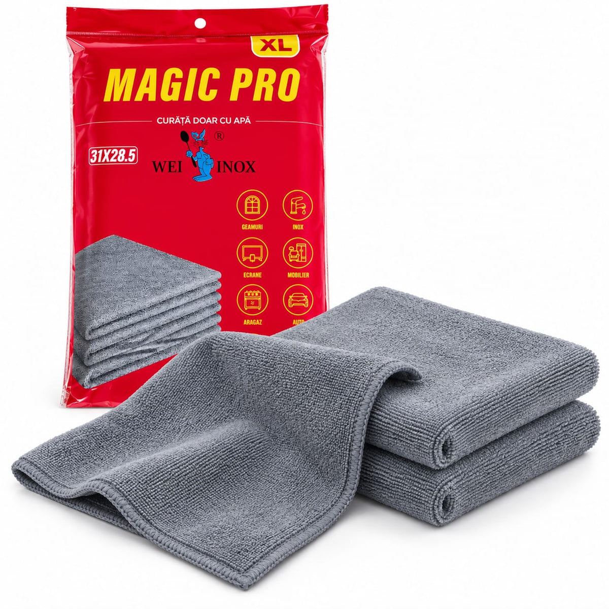 Set 3 lavete microfibra XL 31 x 28,5 cm pentru curatare cu apa