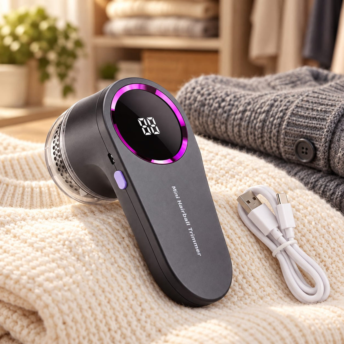 Aparat electric de curatat scame cu display digital, reincarcabil USB, 5W