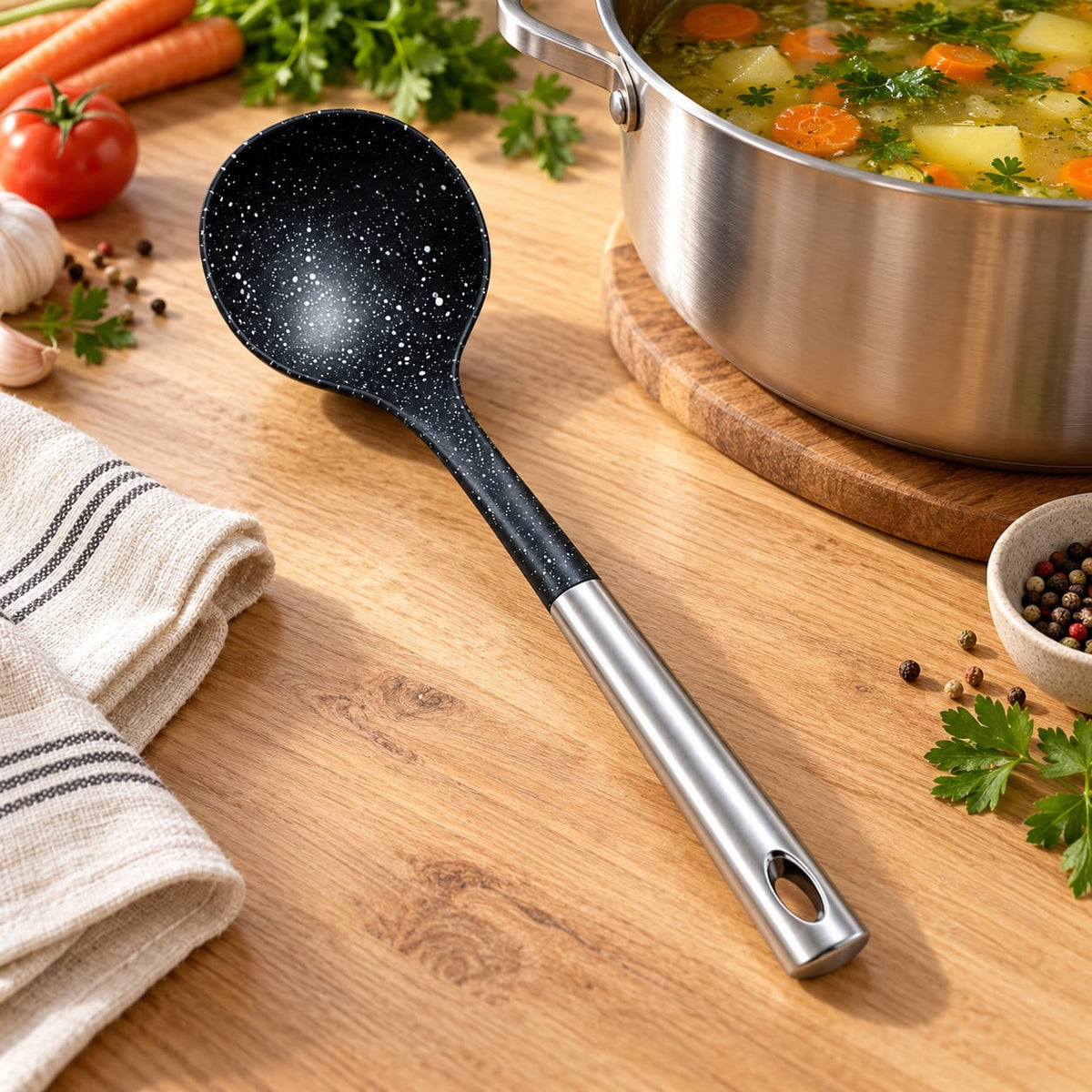 Polonic bucatarie din plastic cu maner inox