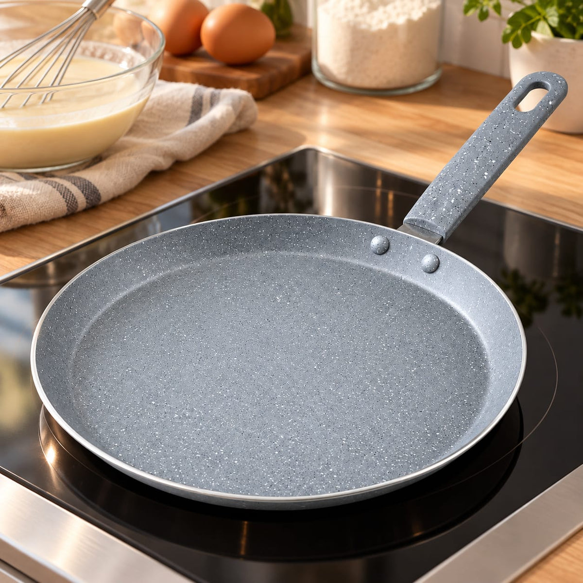 Tigaie pentru clatite 24 cm, aluminiu, suprafata antiaderenta, gri
