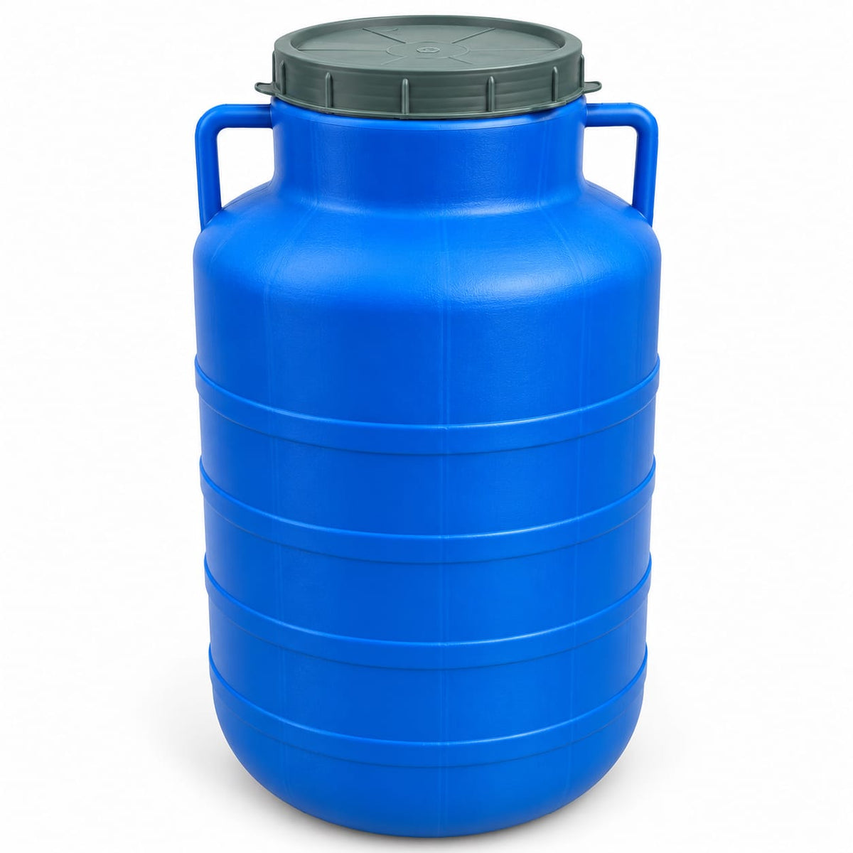 Bidon plastic 58 L cu capac filetat si manere, albastru