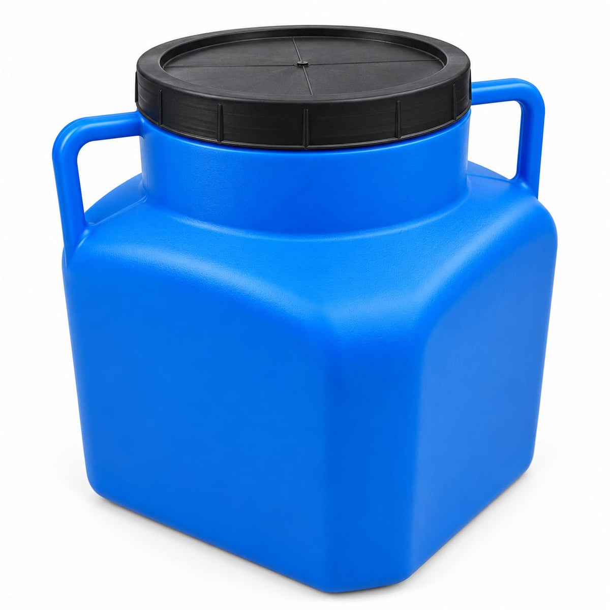 Bidon plastic 40 L patrat cu capac filetat si manere, albastru