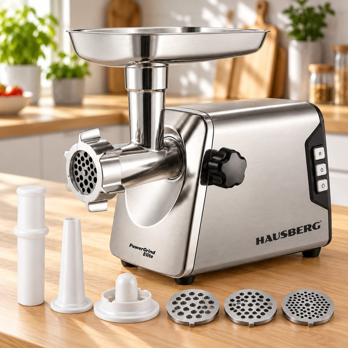 Masina electrica de tocat carne Hausberg HB-3460 2500W, inox, 3 site, functie reverse