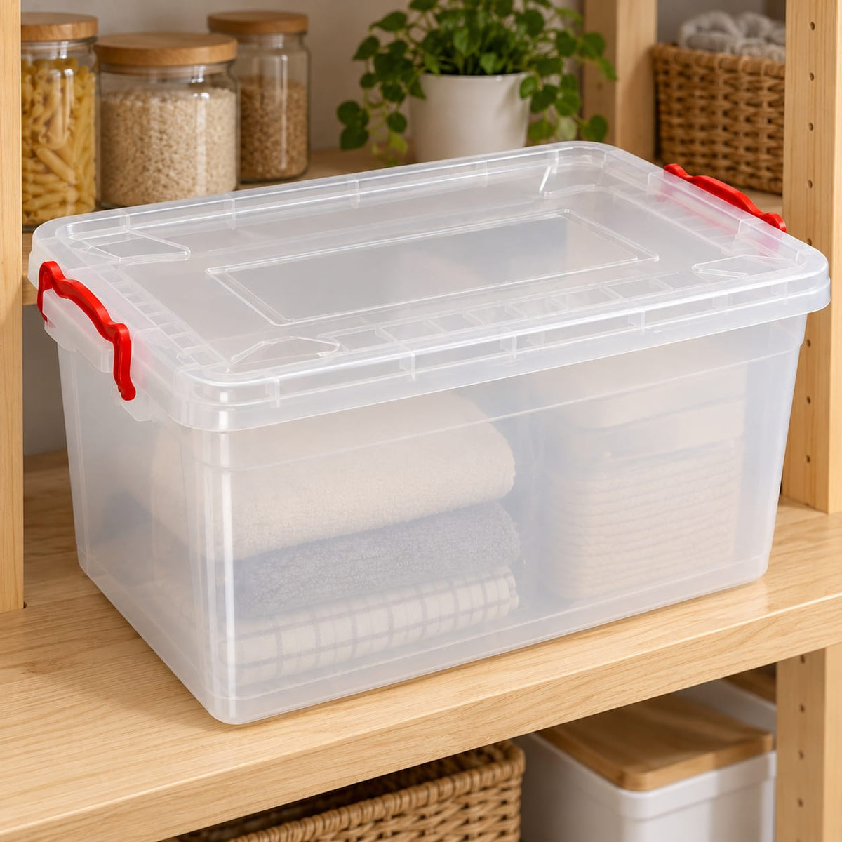 Cutie depozitare din plastic 20 L cu capac si cleme laterale