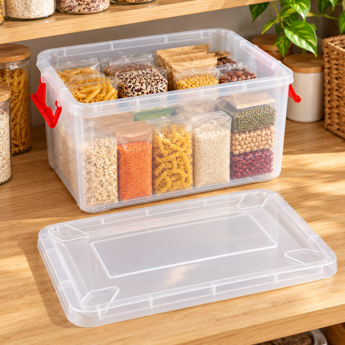 Cutie alimentara din plastic cu capac si clipsuri, capacitate 10 L