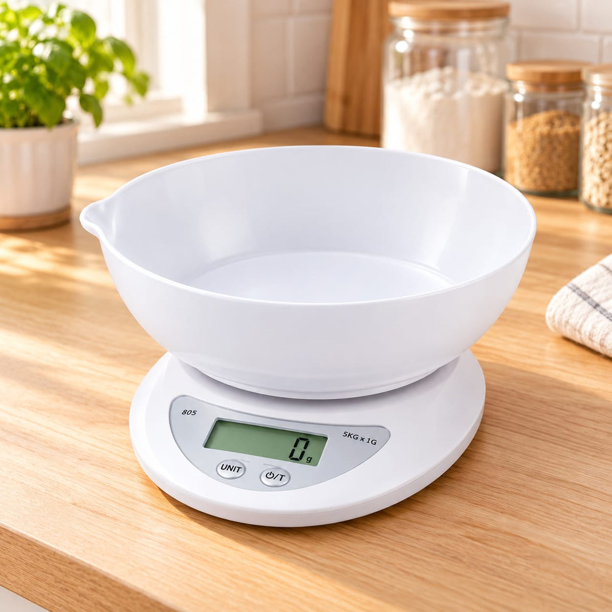 Cantar electronic de bucatarie cu bol, capacitate 5 kg, precizie 1 g