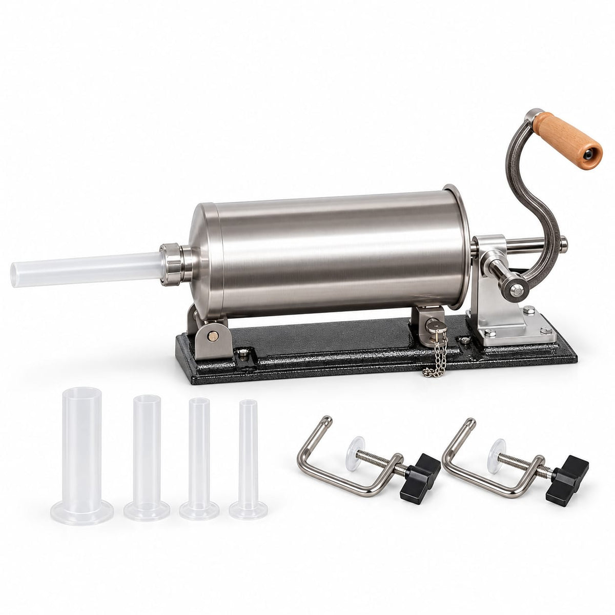 Masina manuala de umplut carnati din inox, capacitate 3 kg, 4 palnii incluse
