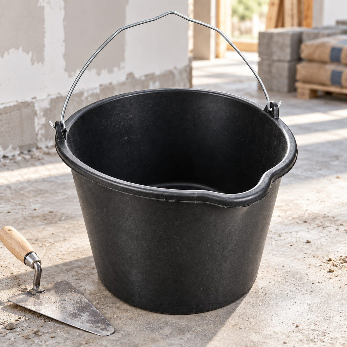 Galeata constructii din plastic 20 L cu maner metalic, pentru mortar si materiale