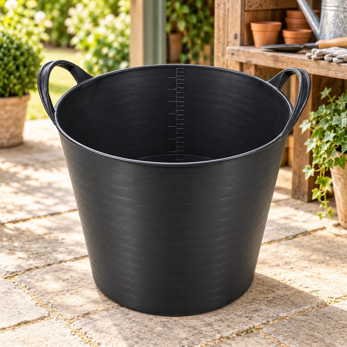 Cos flexibil din plastic 26 L cu 2 manere, negru, pentru gradina si gospodarie