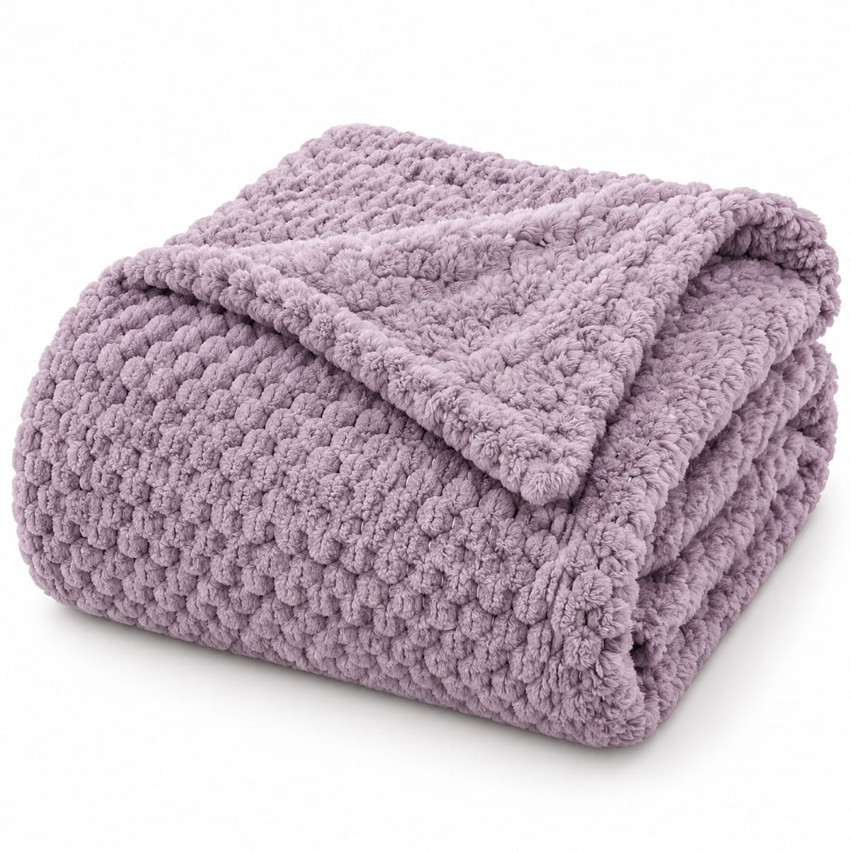 Patura pufoasa Sherpa Throw, 200x230 cm, mov lila, model texturat, 100% poliester