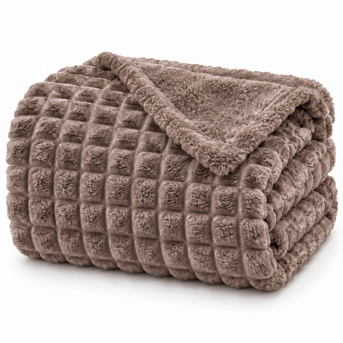 Patura pufoasa Alisa Home Collection, 200x230 cm, taupe, model patrate in relief, 100% poliester