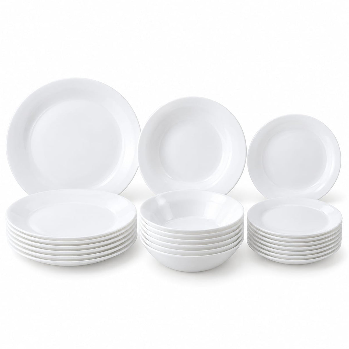 Set farfurii opal alb, 18 piese pentru 6 persoane, rotunde, model simplu