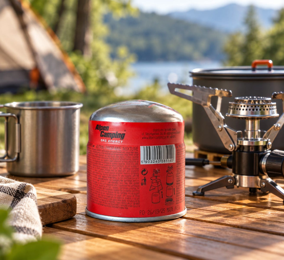 Cartus gaz camping Alpen Camping 190 g butane propane mix pentru arzator si primus