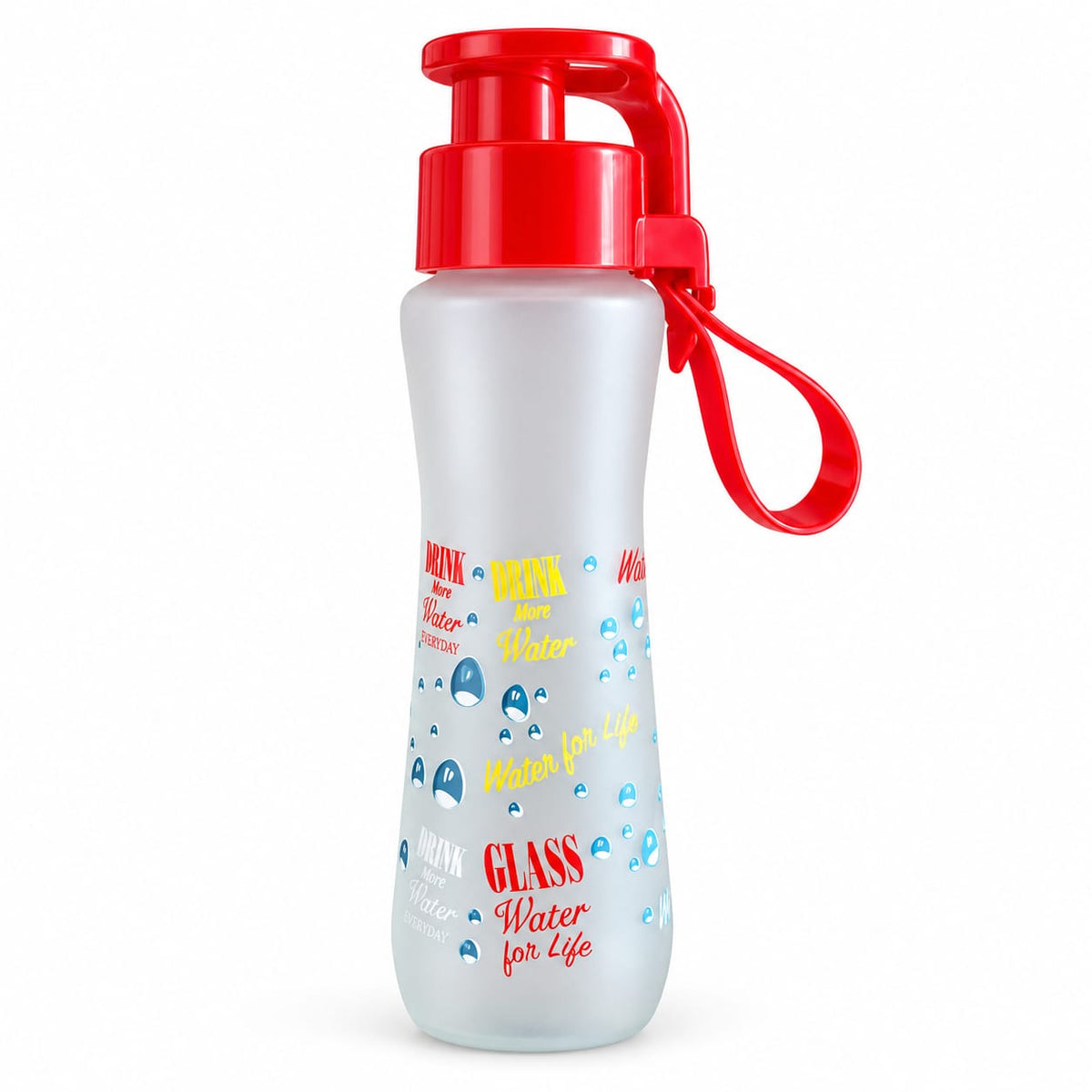Sticla de apa pentru copii 250 ml, cu capac flip si curelusa, model colorat
