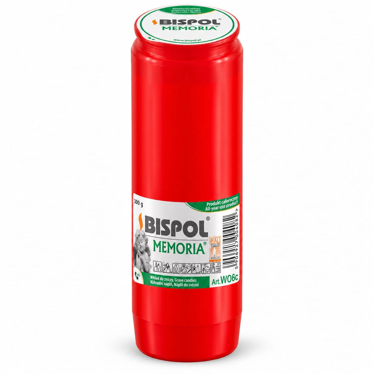 Lumanare cimitir Bispol Memoria 300 g, rosie, timp ardere aproximativ 4.5 zile