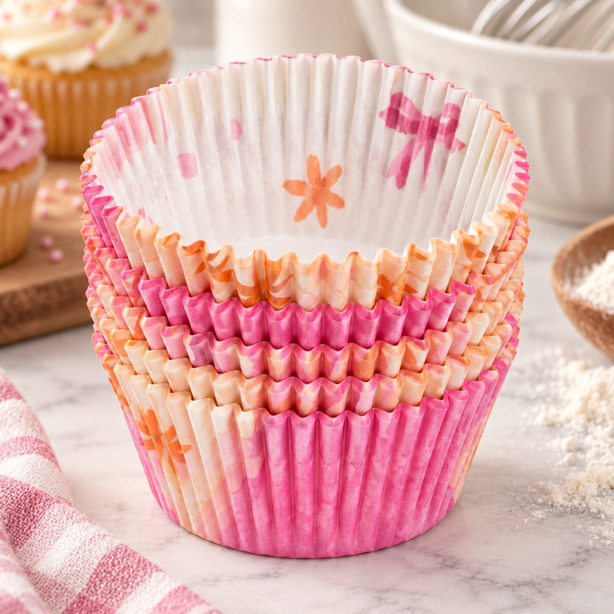 Set 100 forme din hartie pentru briose si cupcakes, modele colorate