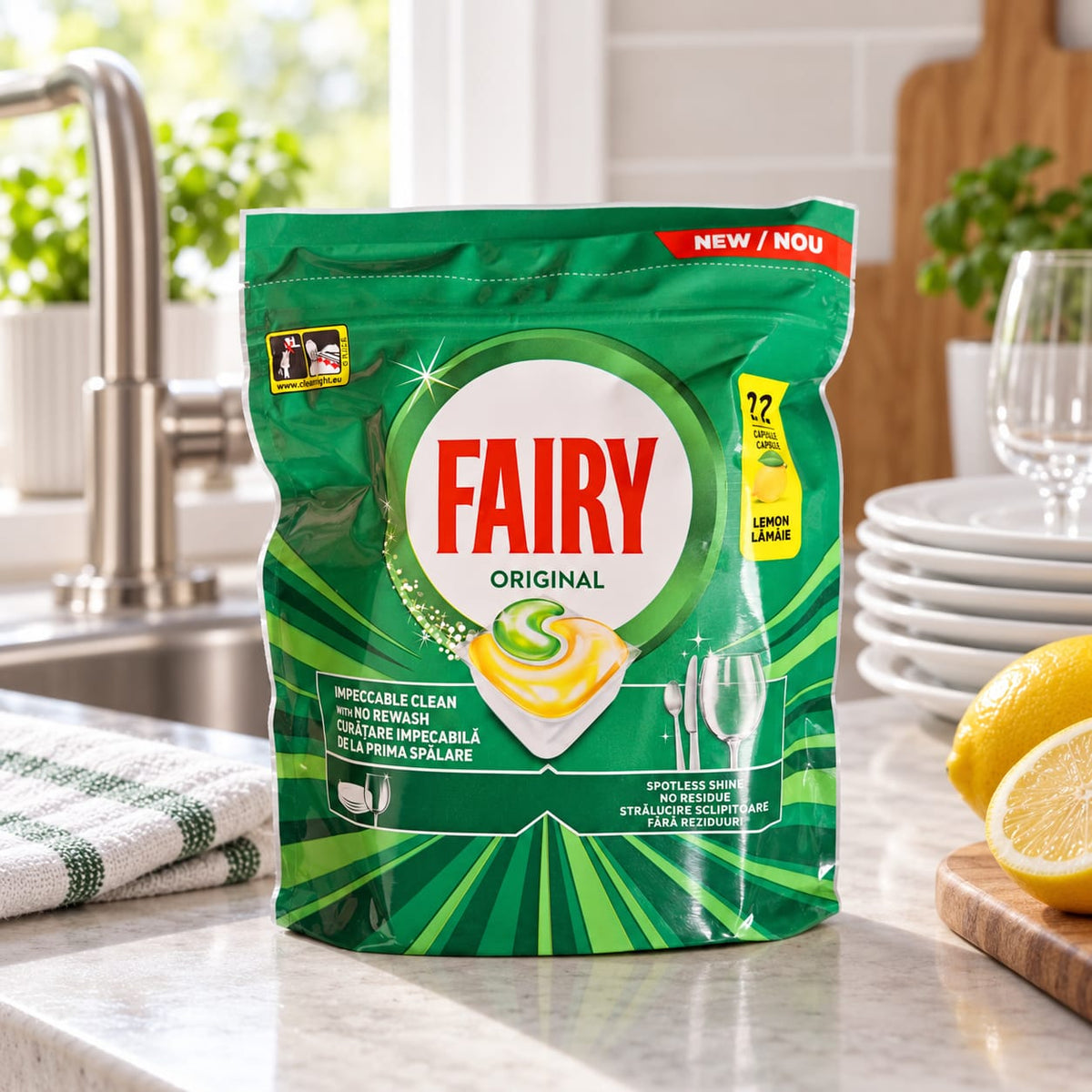 Capsule masina de spalat vase Fairy Original Lemon, 22 bucati