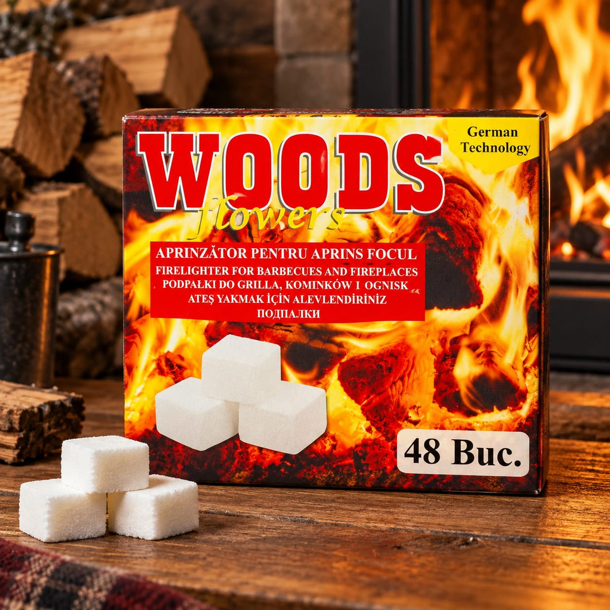 Aprinzator solid Woods Flowers pentru gratar si semineu, 48 bucati