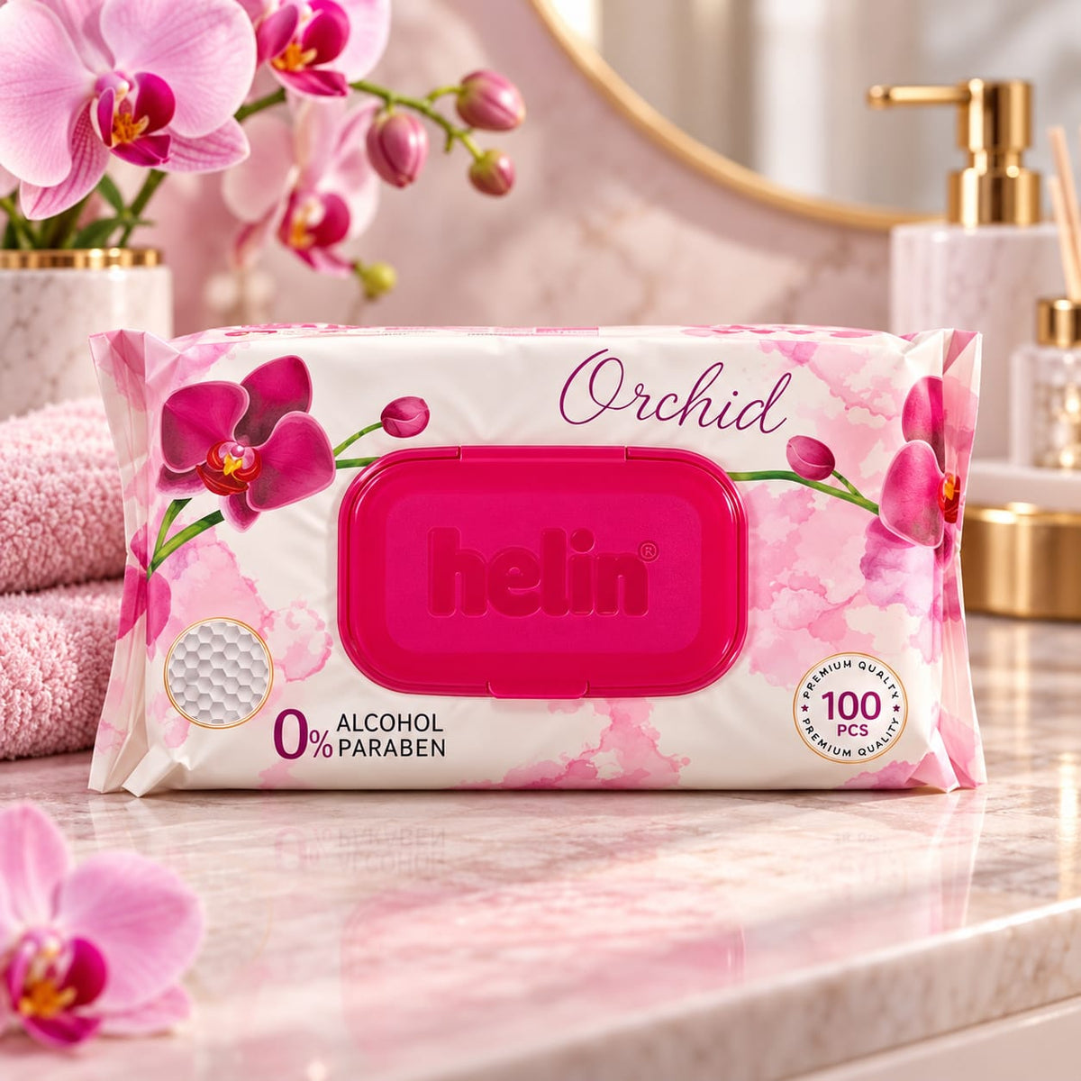 Servetele umede Helin Orchid cu capac, 100 bucati