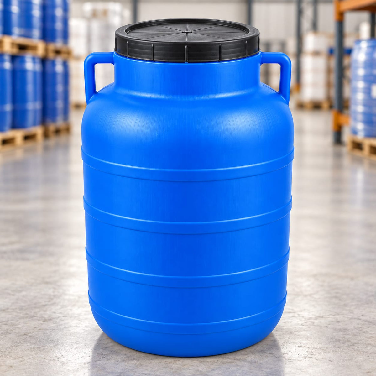 Bidon Alimentar din Plastic cu Capac Filetat si Manere, 80 L, Albastru