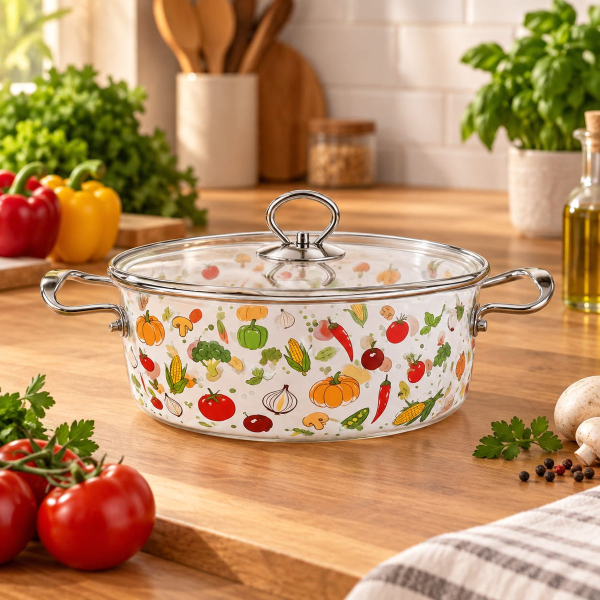 Oala sticla borosilicata Schmitter 2.5 L cu capac si manere inox, 20 x 10.5 cm