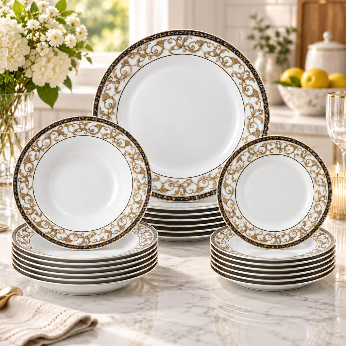 Set farfurii Home Class Royale, 18 piese, sticla opal, 6 persoane