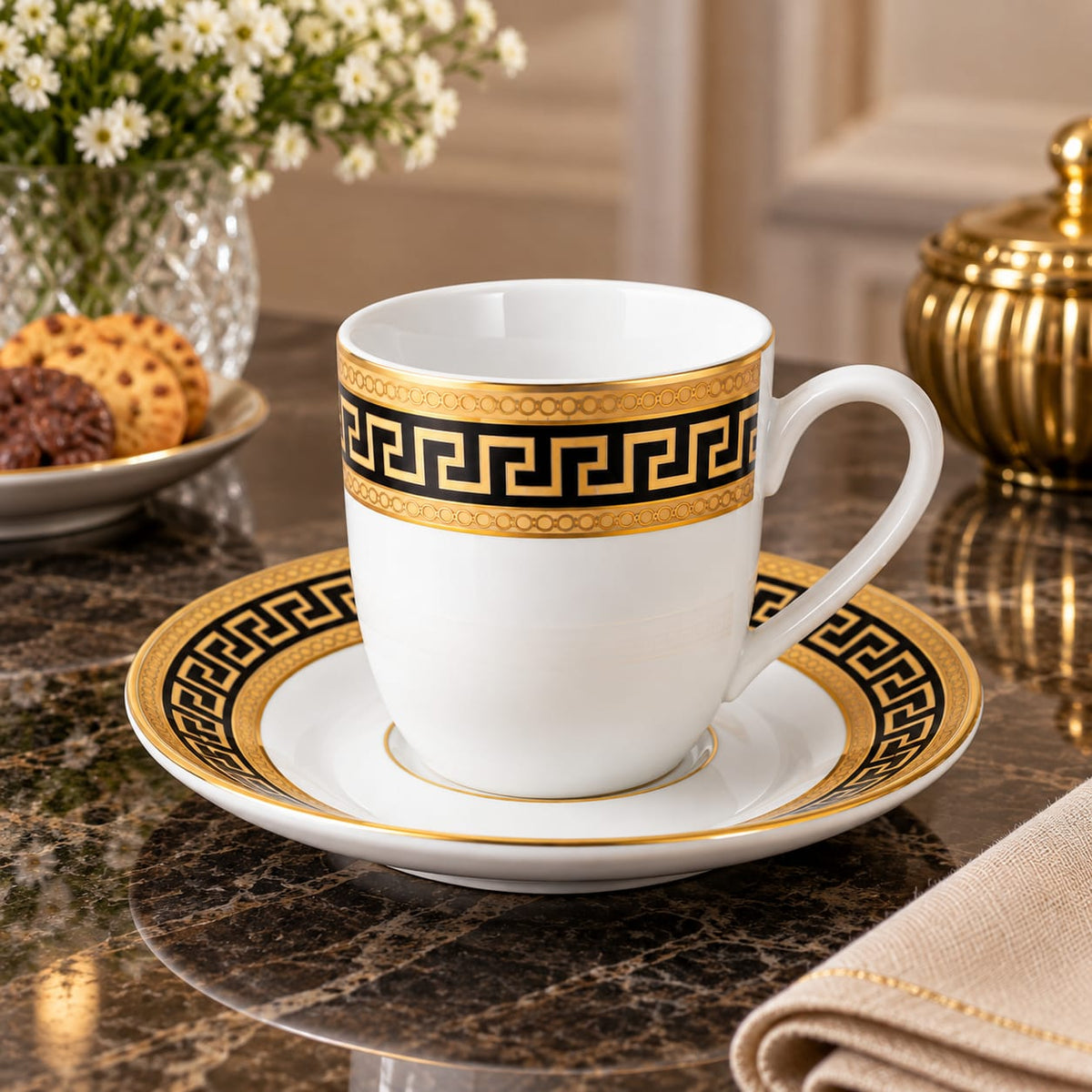 Set 6 cesti de cafea cu farfurioare din portelan Malooki MM886, 12 piese