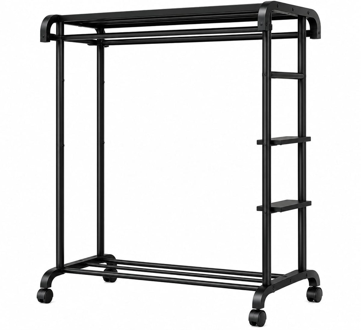 Suport de haine metalic Visuron TM0021, cu roti si rafturi, negru, 50 kg