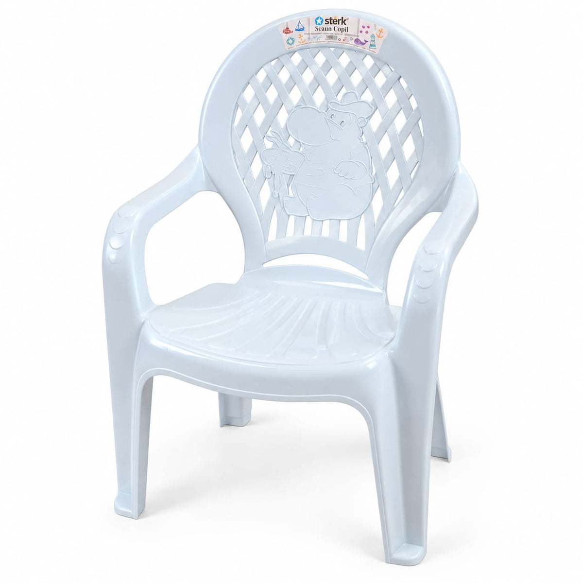 Scaun pentru copii Sterk din plastic, cu spatar si brate, bleu