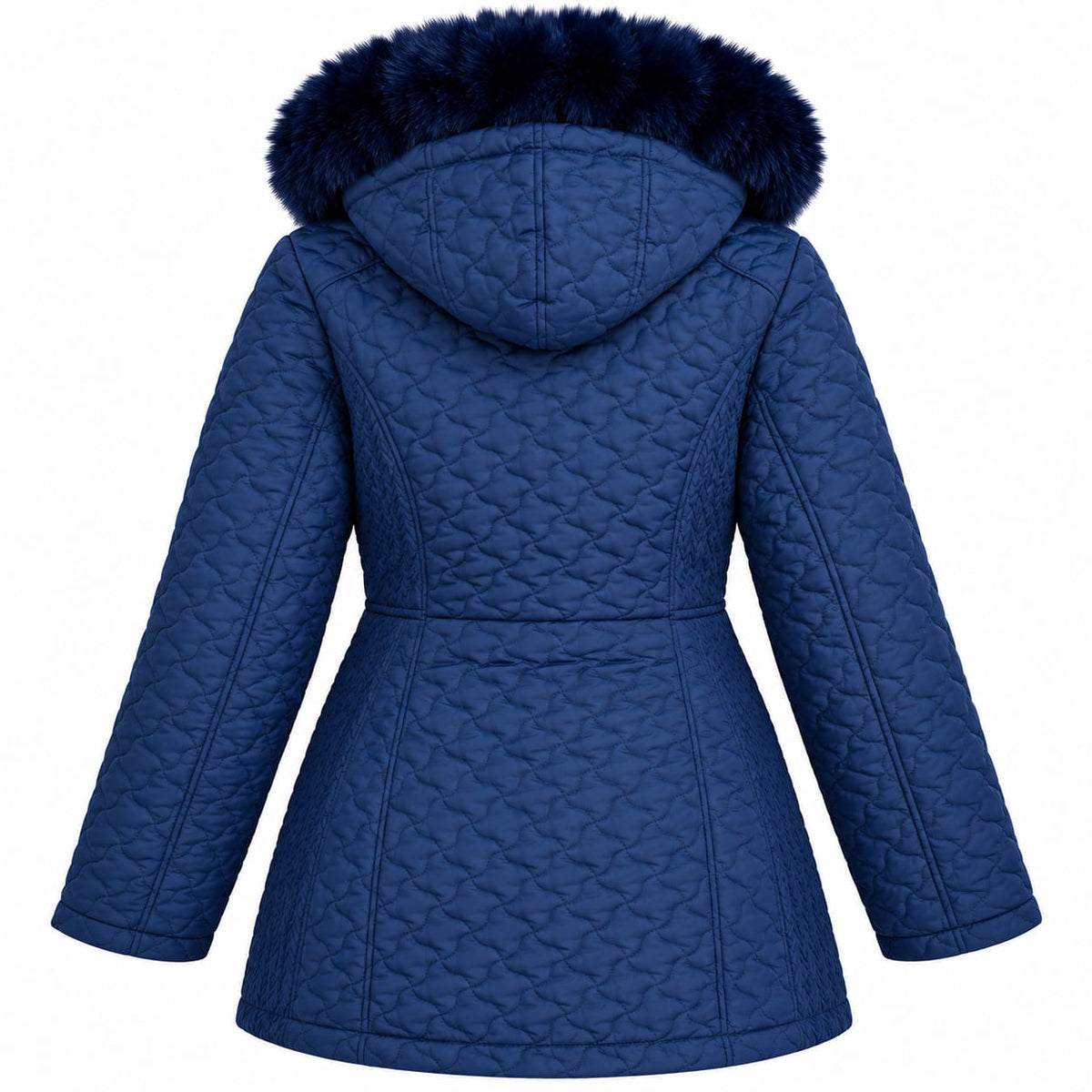 Geaca dama de iarna matlasata, albastru inchis, cu gluga, 4XL-8XL