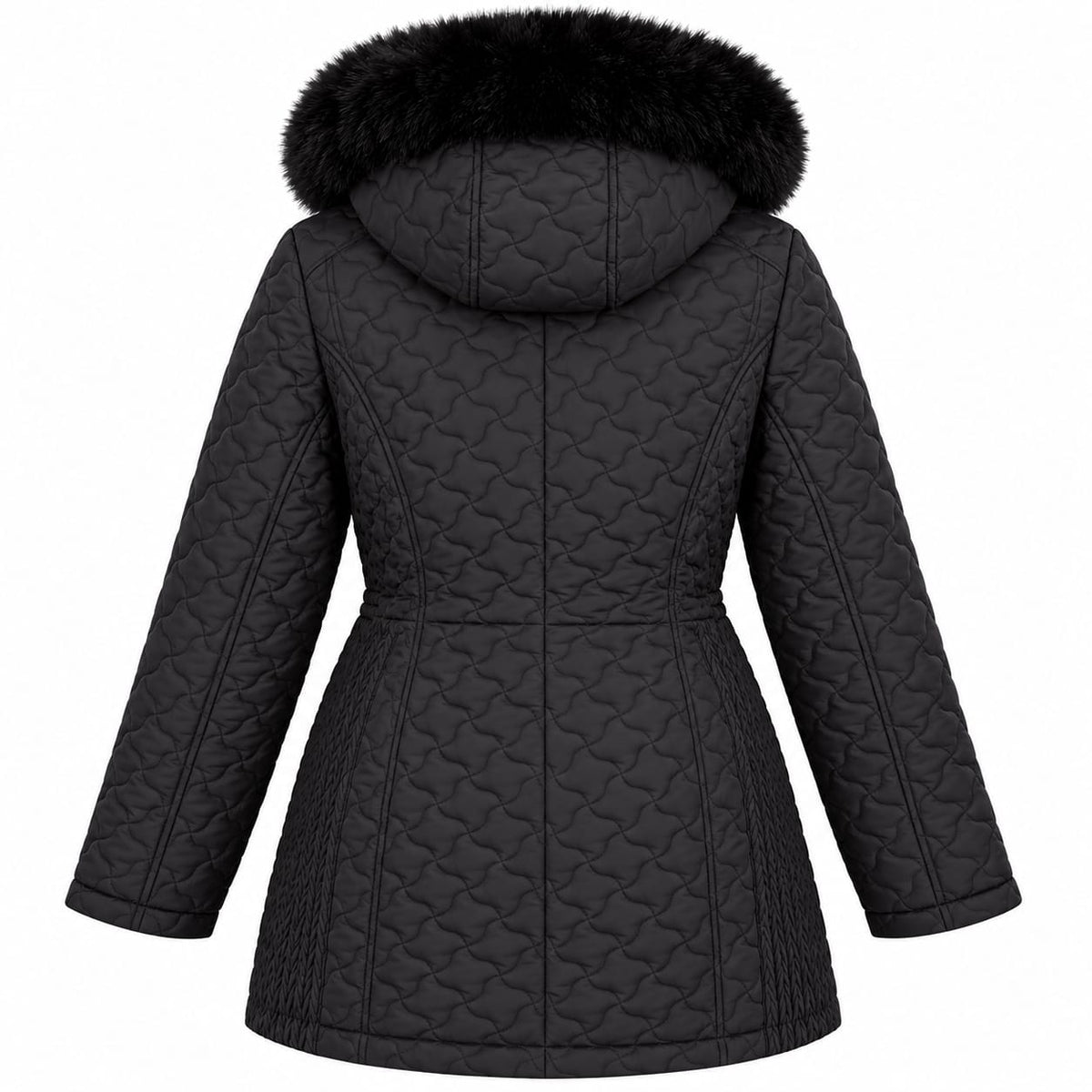 Geaca dama de iarna neagra, matlasata, cu gluga, 4XL-8XL