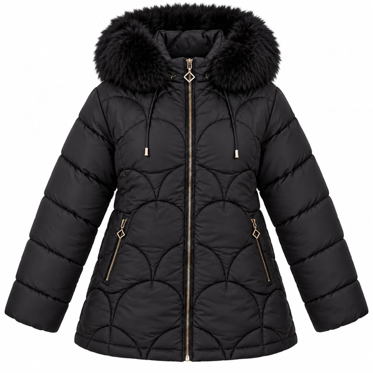Geaca dama de iarna neagra, imblanita, cu gluga detasabila, 50-58
