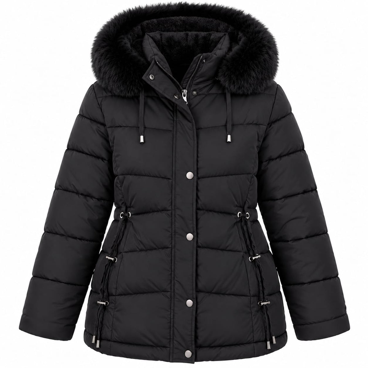 Geaca dama de iarna neagra, cu gluga detasabila, marimi 4XL-8XL