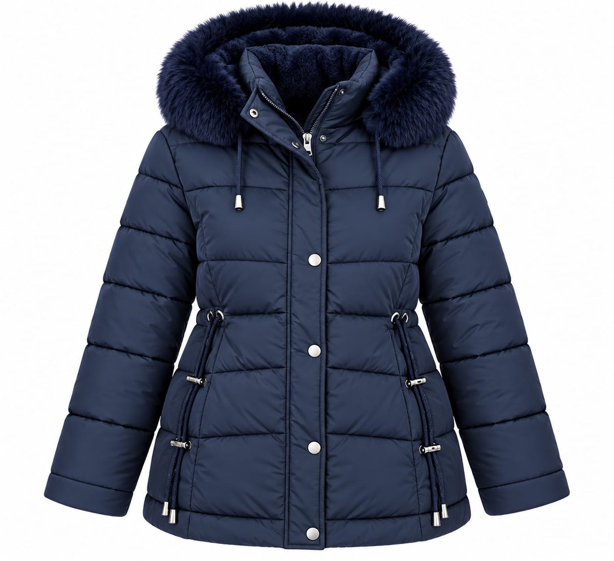 Geaca dama de iarna bleumarin, cu gluga detasabila, 4XL-8XL