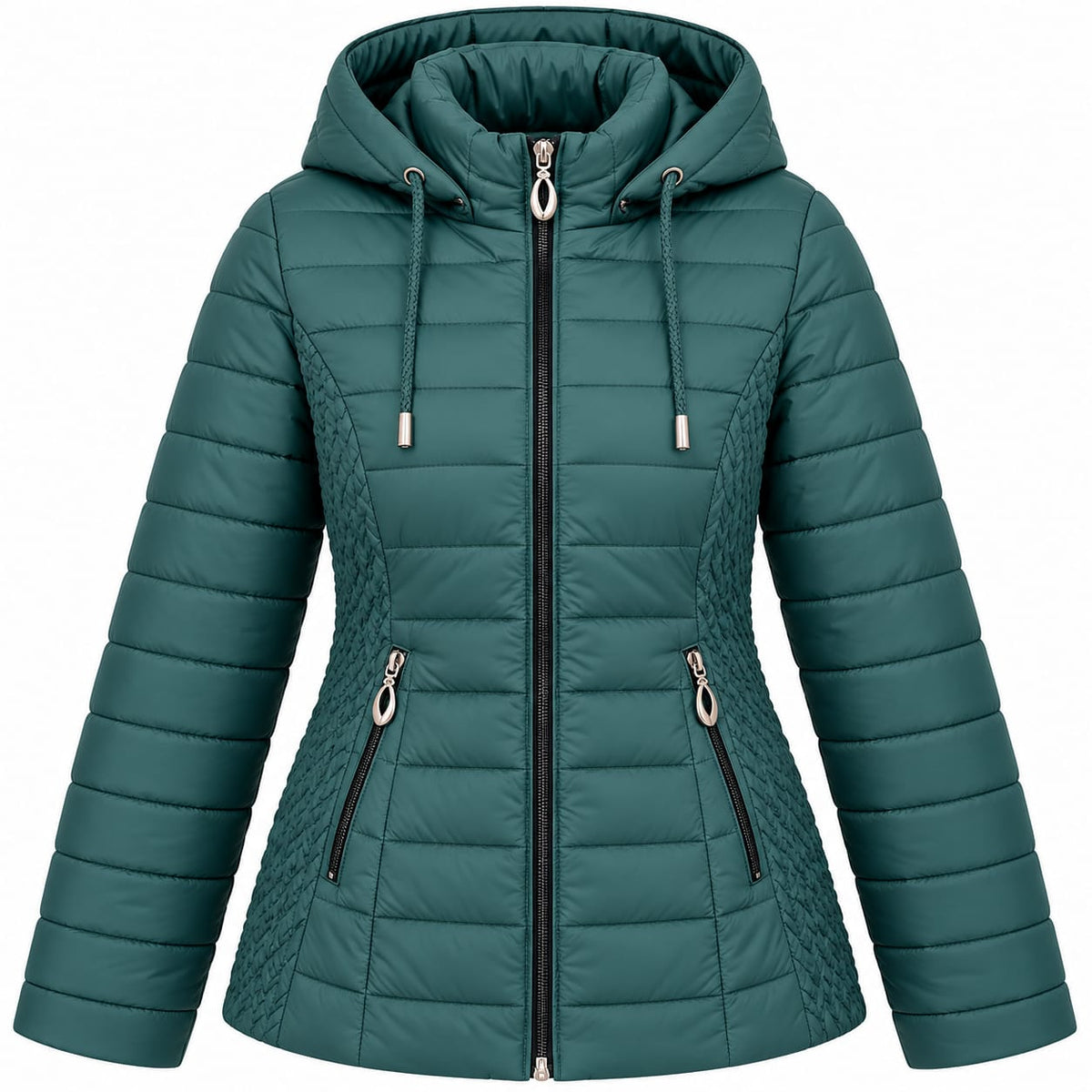 Geaca dama verde petrol, necaptusita, primavara-toamna, 4XL-8XL
