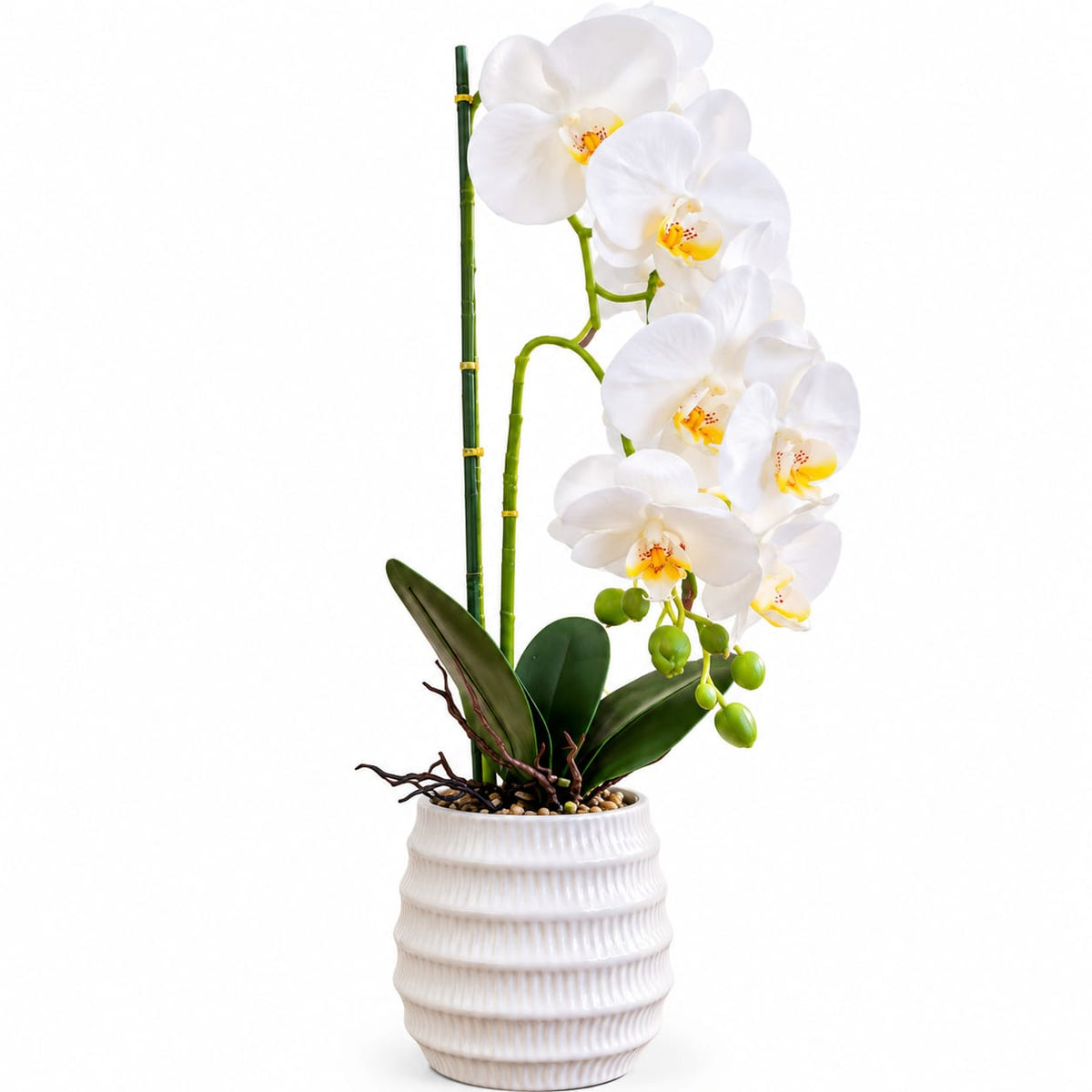Orhidee artificiala alba in ghiveci ceramic, 62 cm