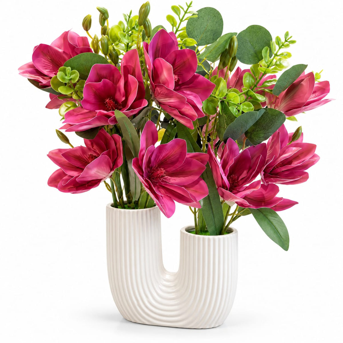 Flori artificiale roz fucsia in vas ceramic U, 42 cm